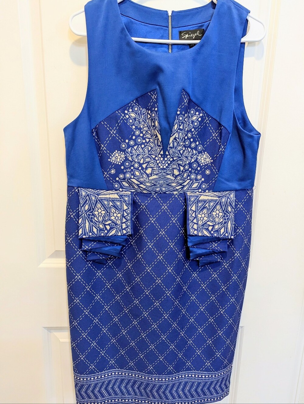 Spiegel Royal Blue Geometric Sleeveless Sheath Dress Size 16 - Picture 9 of 12